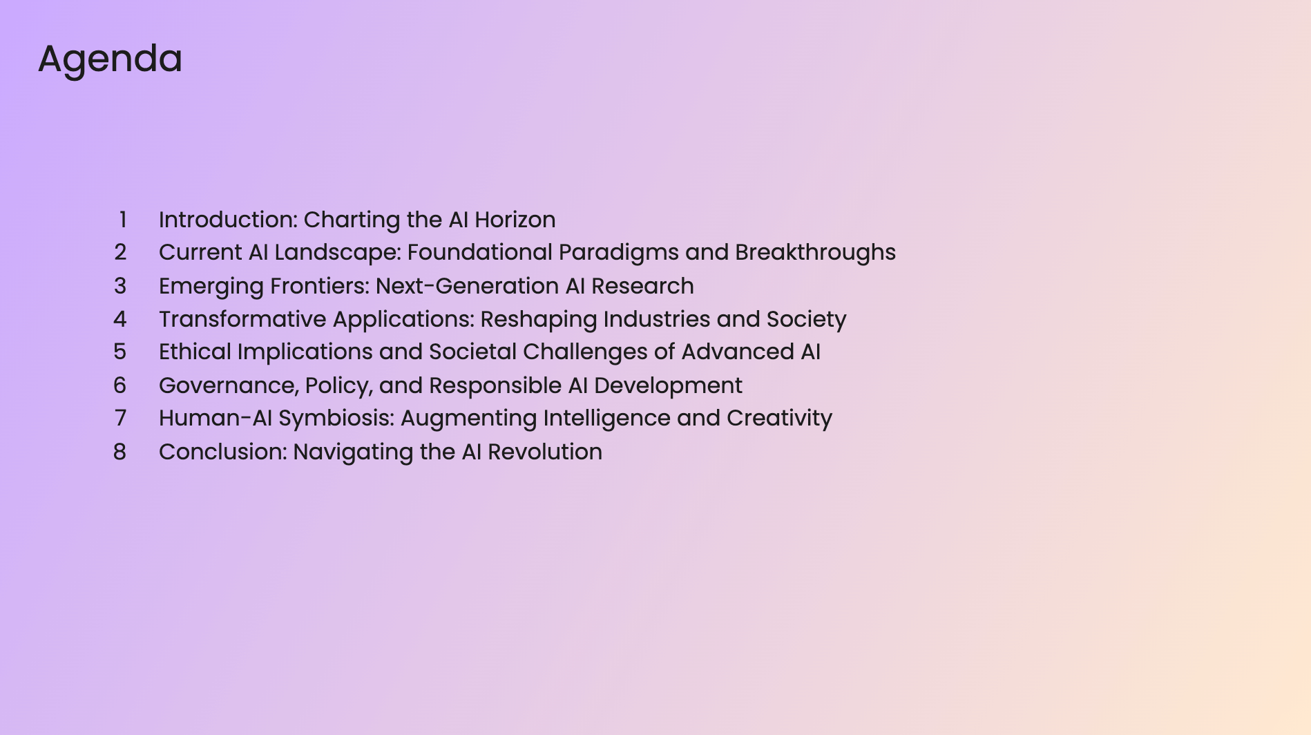 Agenda - Presentation overview and structure