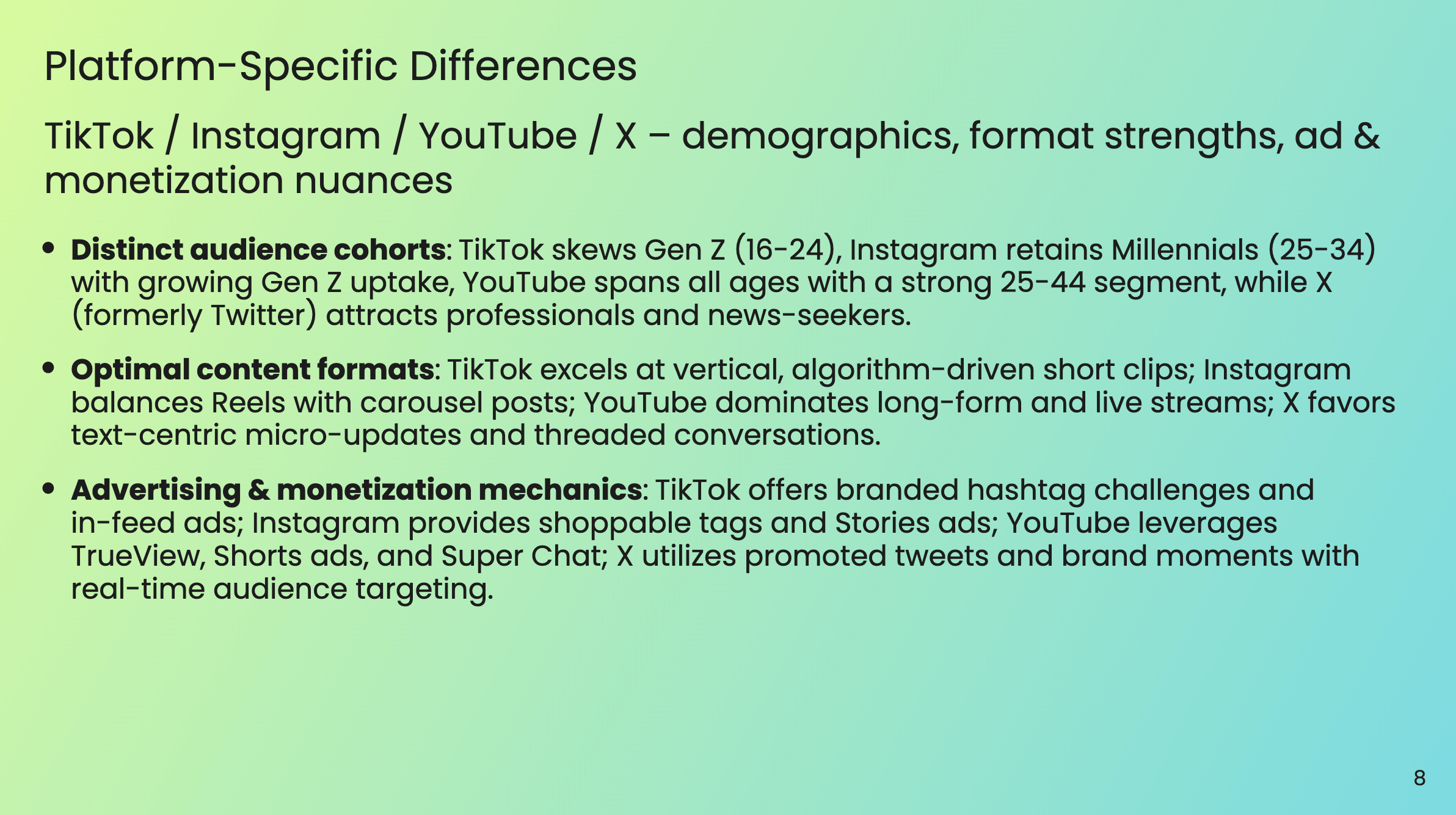 Platform-Specific Differences - TikTok, Instagram, YouTube and X comparison