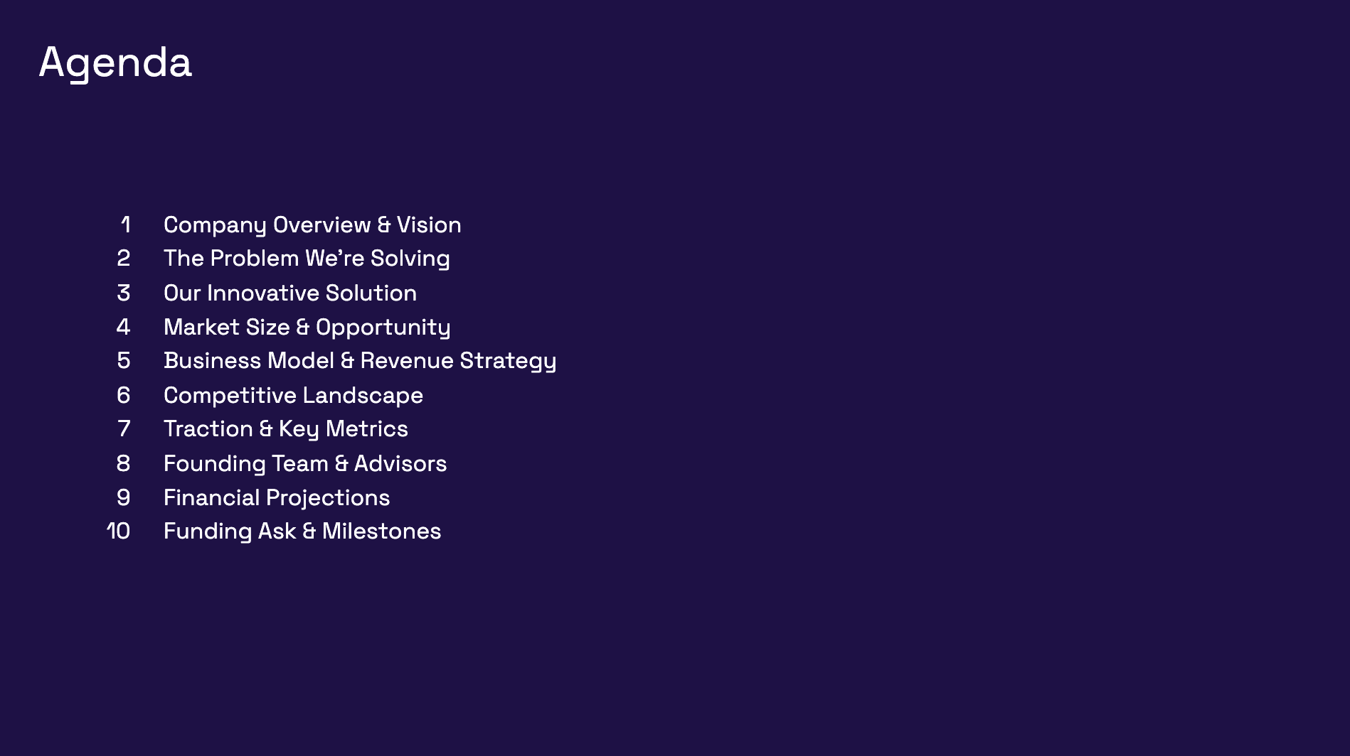 Agenda - Overview of presentation structure and key topics