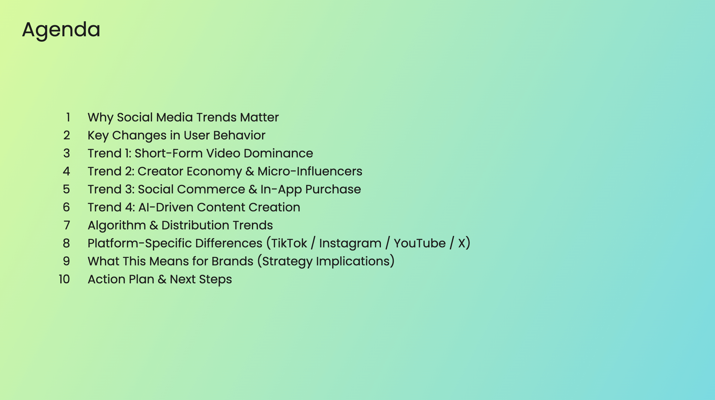 Agenda - Presentation overview and structure