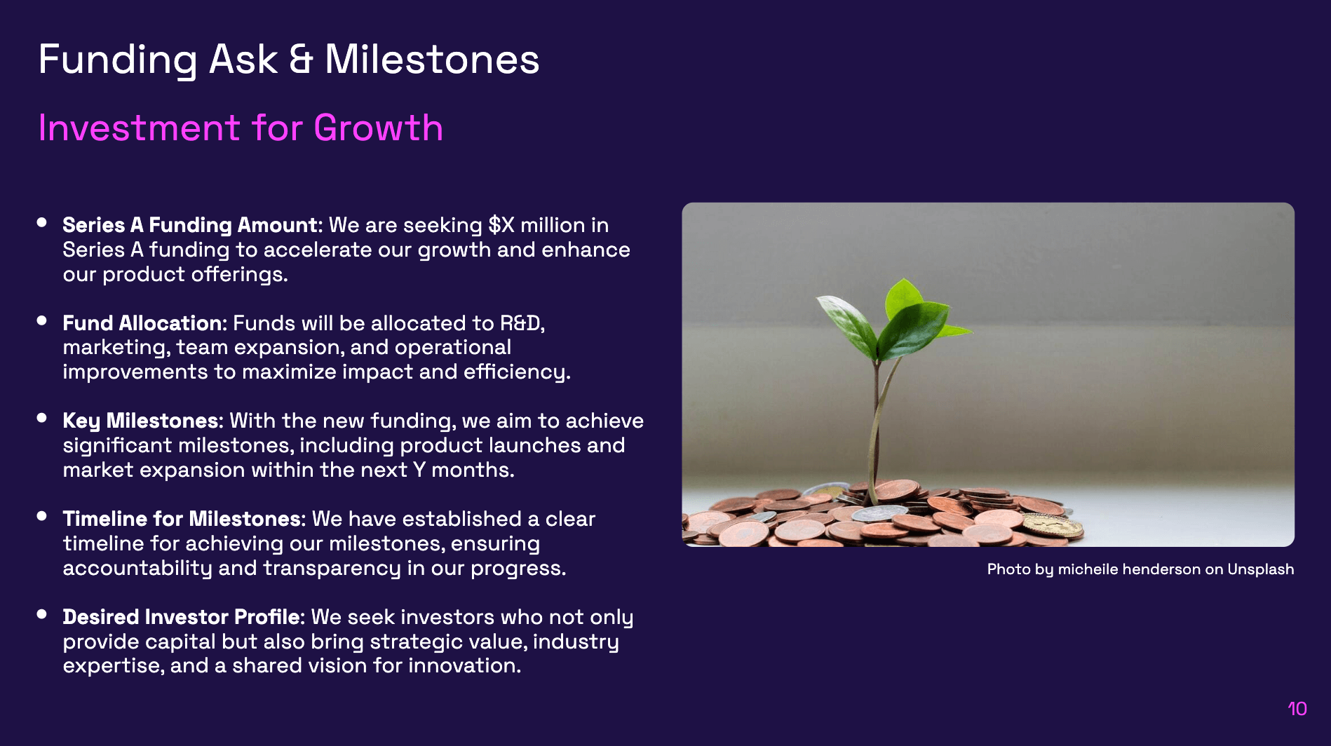 Funding Ask & Milestones - Seed amount, allocation, and SMART milestones