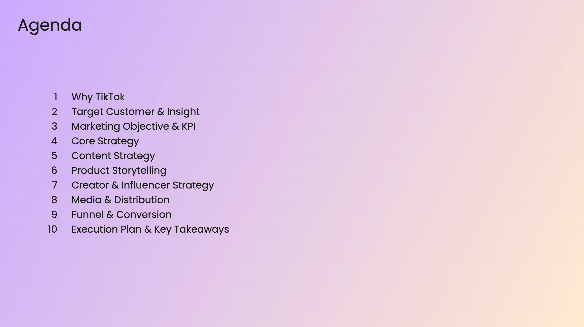 Agenda - Presentation overview and structure