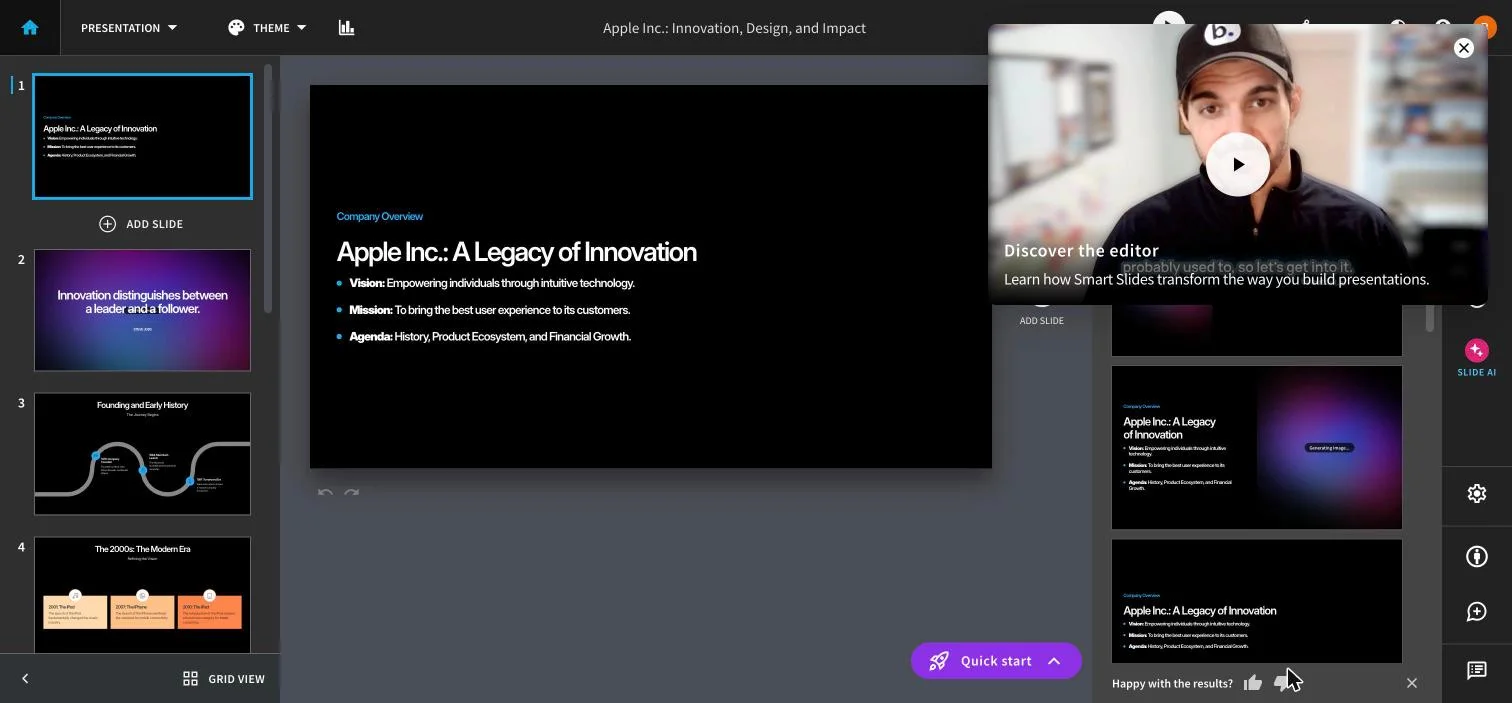 Generation options for theme, image source and AI image style below the outline