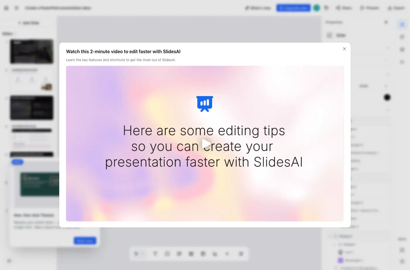 The generated seven-slide SlidesAI deck showing the opening slide about Apple