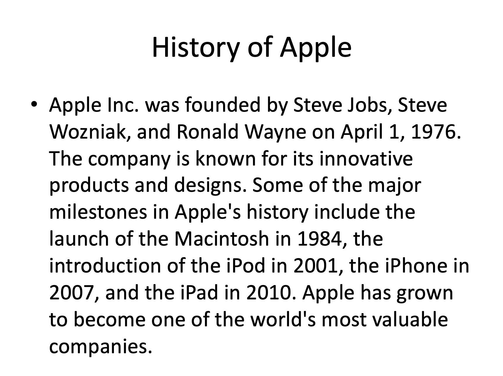 ChatGPT slide: History of Apple