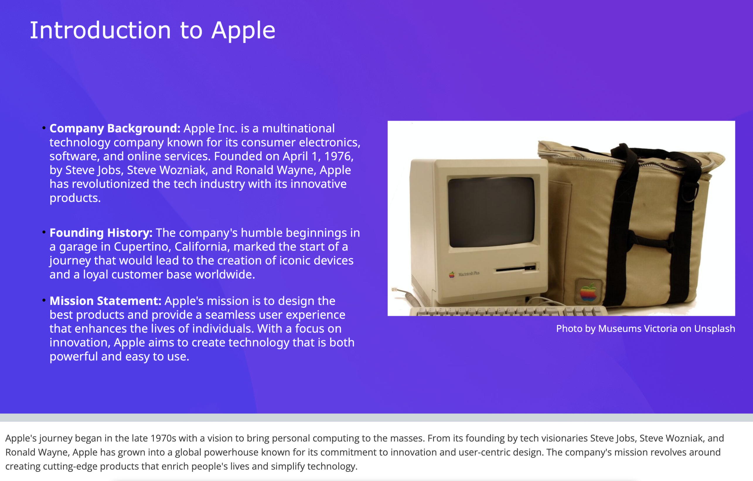 SlidesGPT slide: Introduction to Apple